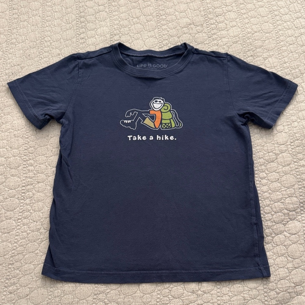Life Is Good Kids T-Shirt in Navy with Hiking Graphic